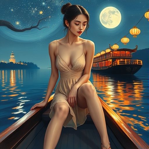 葵花浦典夜游船河面风光