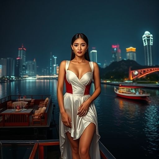珠江边夜场露台俯瞰江景的夜色