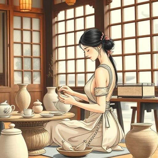 茶客在陶艺区创作的场景
