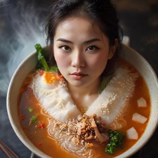 砂锅粥里鲜虾和瑶柱的诱人特写