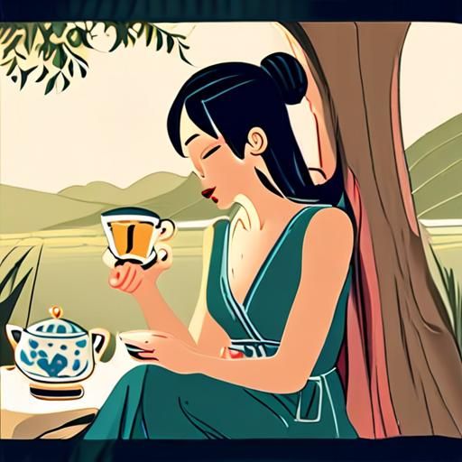 游客喝茶留影