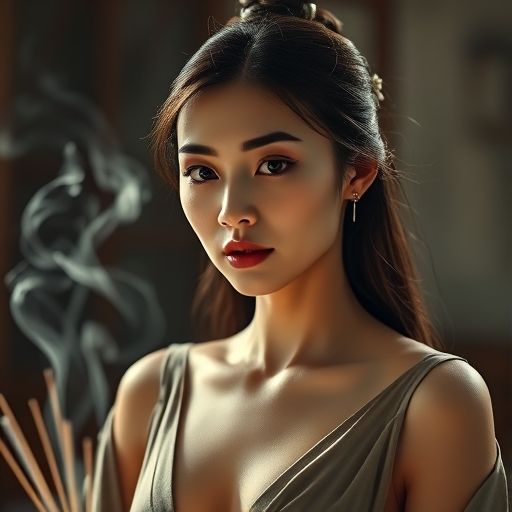 沉香袅袅升起，背景是简约的茶室布置