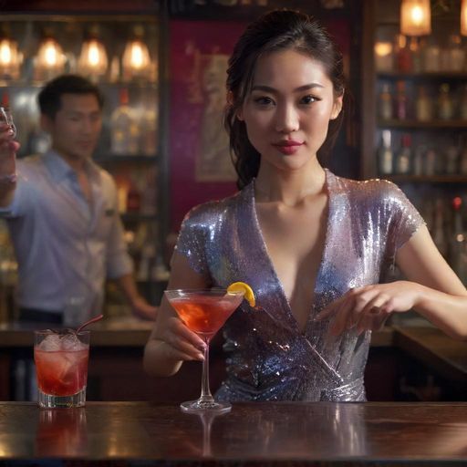 调酒师专注调制鸡尾酒的瞬间