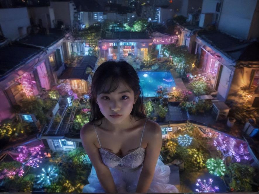 从高处俯瞰繁华的城市夜景，霓虹灯光勾勒出都市的轮廓，仿佛隐藏着无数秘密