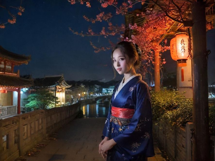 城市夜景，霓虹闪烁，远处高楼林立