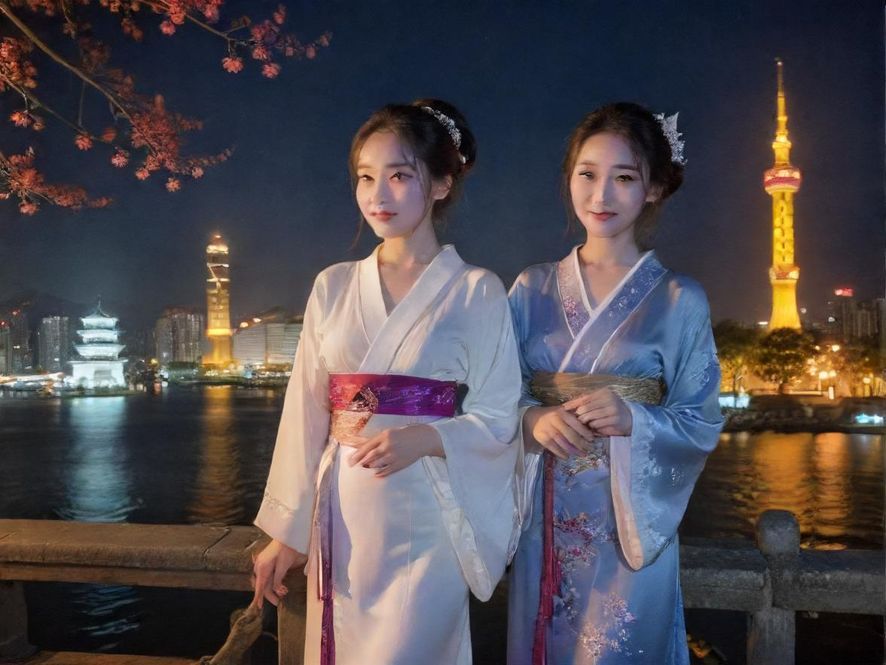 城市夜景下的公寓楼