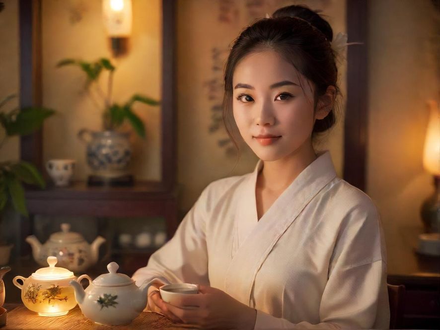 广州天河茶艺师冲泡茶叶的优雅瞬间
