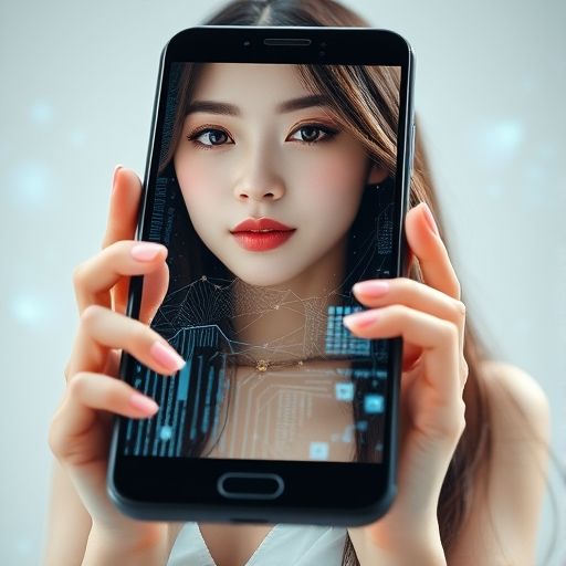 一个模糊的手机屏幕，显示着快速滚动的信息流