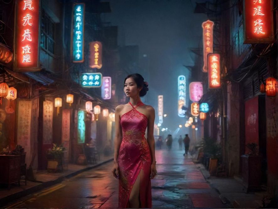 广州夜晚街头，灯光朦胧，透露出休闲放松的氛围