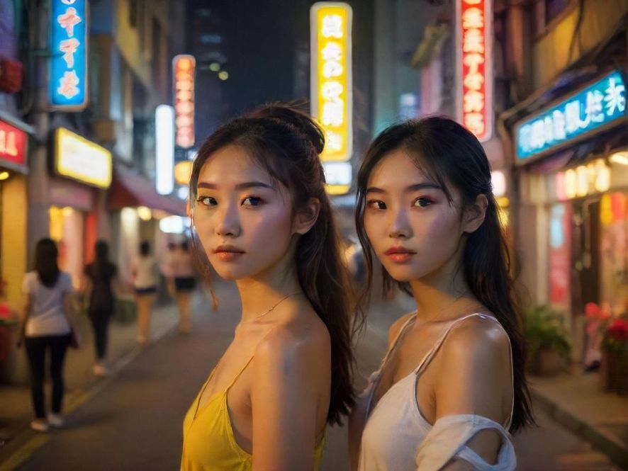 深圳夜景下的楼凤街头氛围