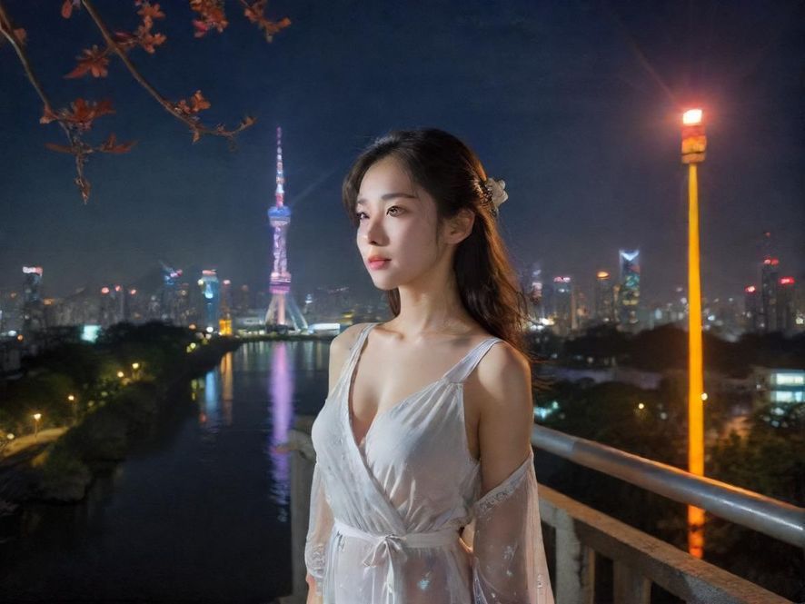 广州夜色中的都市一角