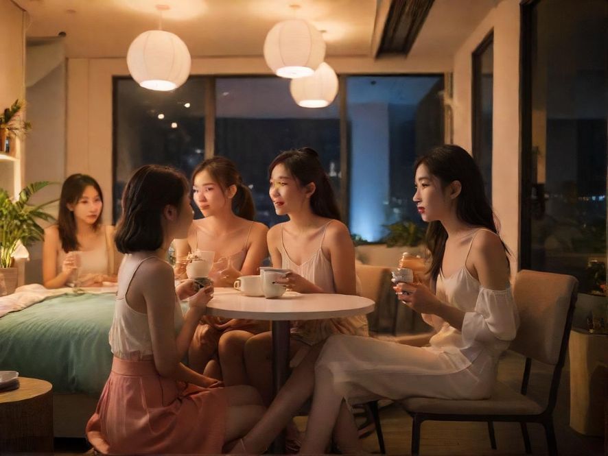 广州年轻人在现代茶空间里的聚会场景