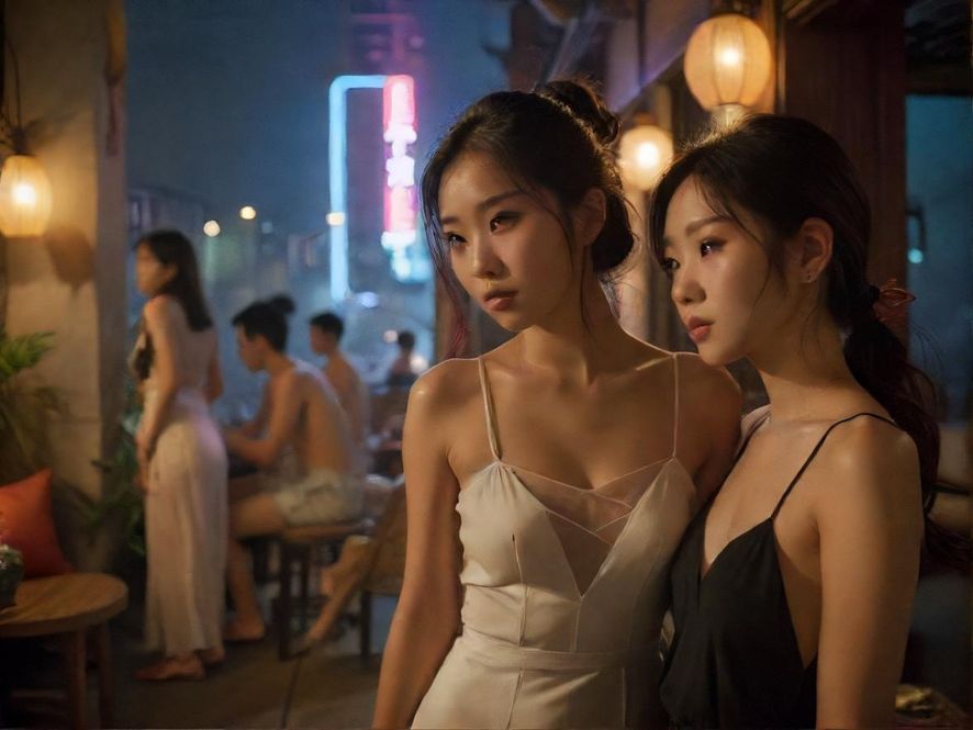 华灯初上的罗湖街头，人们享受着夜晚的休闲娱乐时光，城市风光在电影感的色调下显得格外迷人。