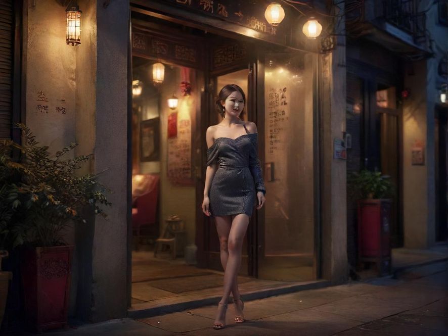 夜色下的休闲会所入口，灯光柔和