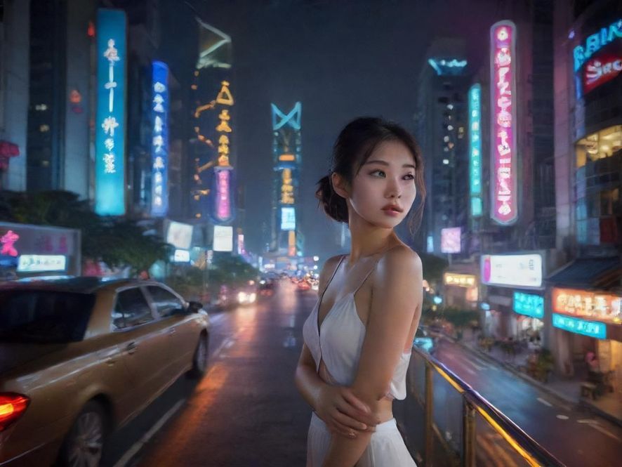 广州夜晚街头繁华景象