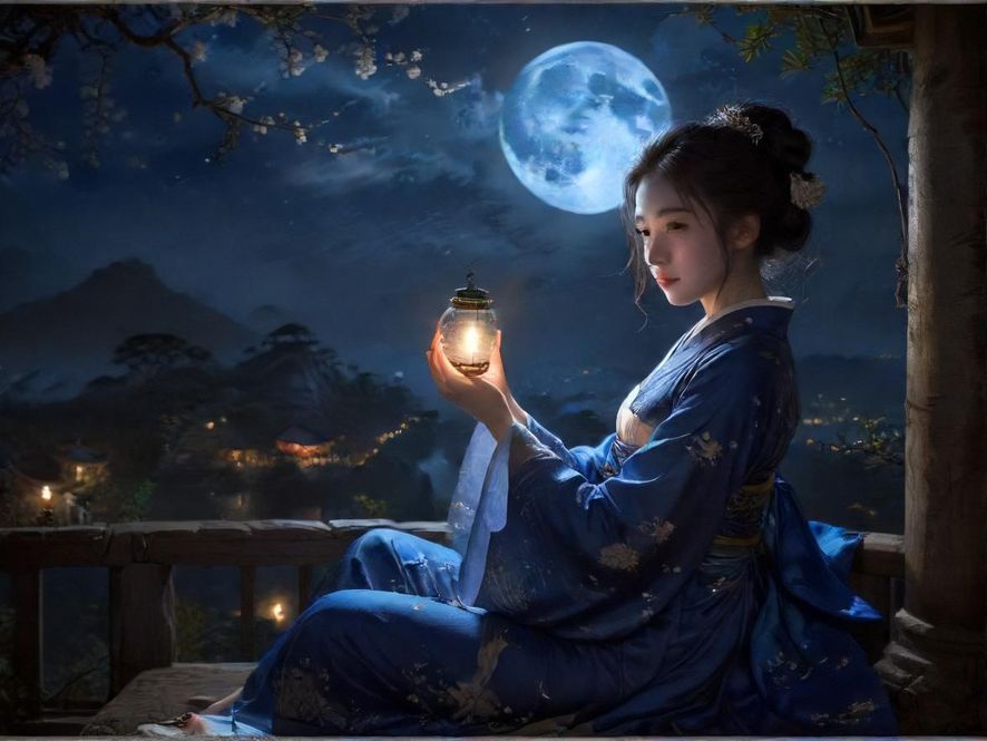 广州夜晚街景，远处有灯光的茶社招牌