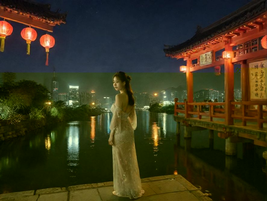 上海繁华夜景下的街道