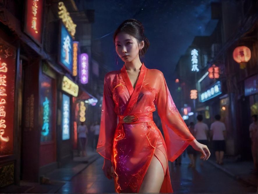 广州某娱乐场所门口，霓虹灯光闪烁