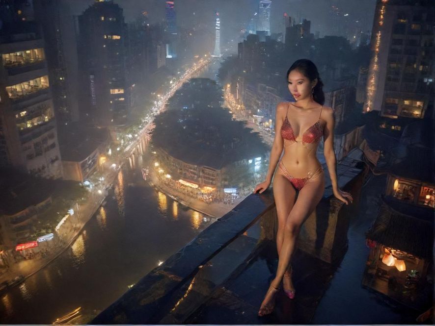 广州夜色下的老街景色