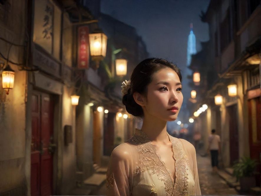 广州老城区夜色小巷