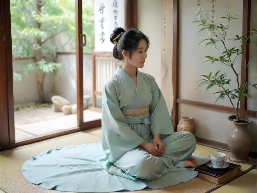 一位气质优雅的女士在温馨茶室里品尝香茗,光线柔和,氛围宁静。