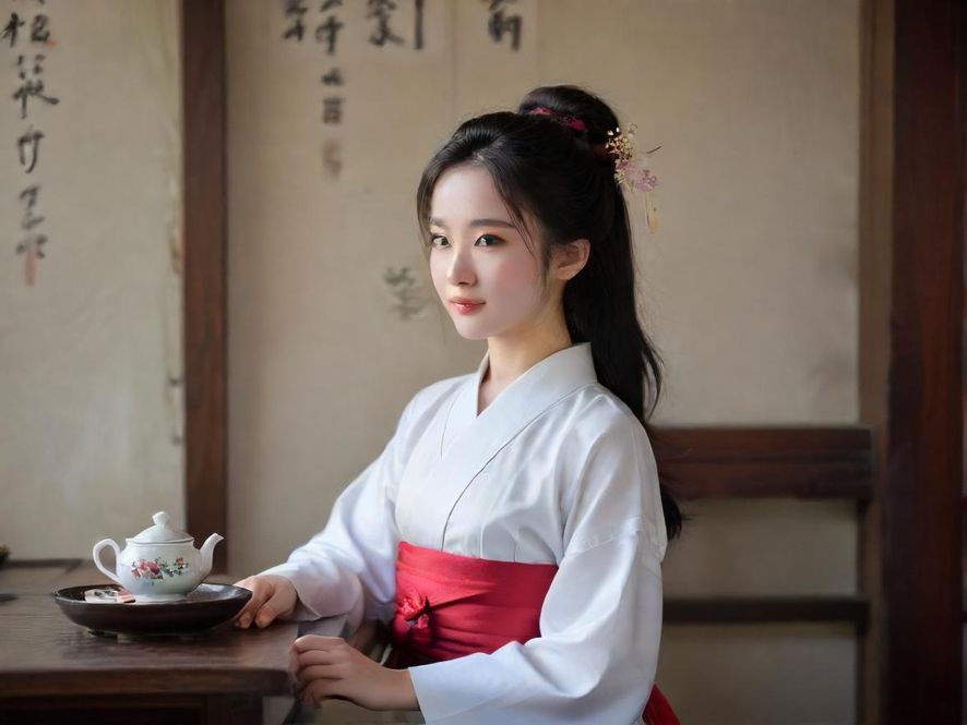 一位女性在雅致茶馆中品茶，展现广州休闲娱乐的柔和一面