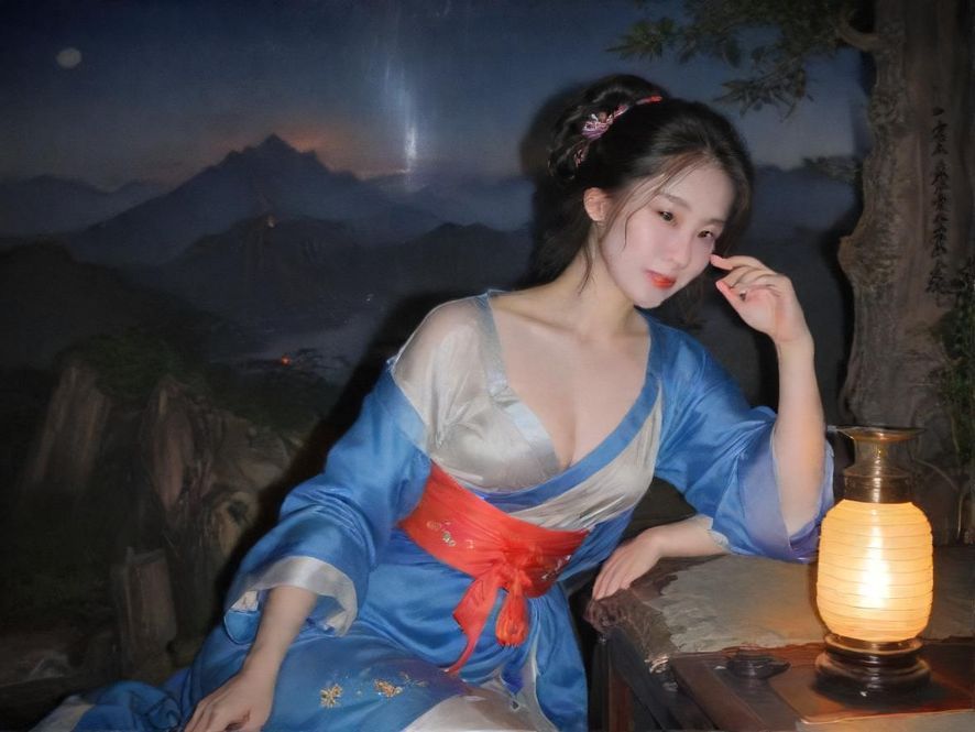 佛山夜晚,一位女士在霓虹灯下,享受酒吧的休闲时光