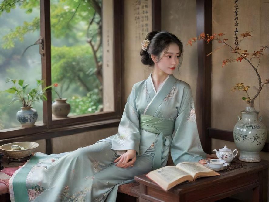 在温馨雅致的茶室中,一位气质优雅的女性正享受着品茶的闲暇时光,她的脸上洋溢着放松与满足。